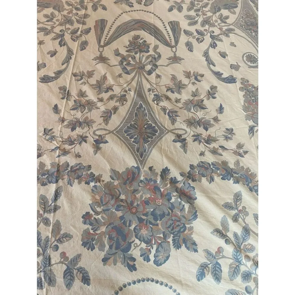 Williamsburg Crown vintage Colonial Flat sheet green blue urns floral ribbons